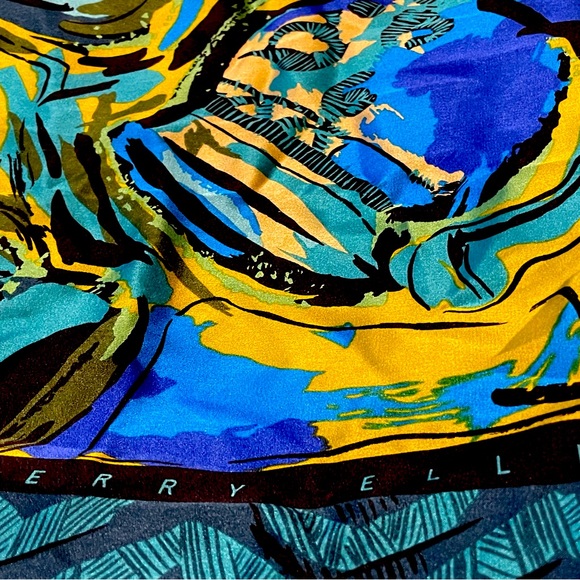 Perry Ellis, Rare 1980s designer silk scarf 30x30 - Picture 3 of 5